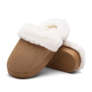 House Slippers for Womens Cozy Memory Foam Anti-Slip Warm Plush 5-6 Khaki - Picture 1 of 7