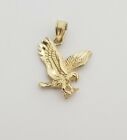 14K Solid Yellow Real Gold Eagle Pendant Flying Bird Diamond Cut Necklace Charm