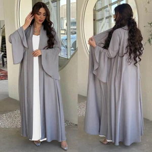 Ramadan Muslim Open Abaya Dress Set Women Islamic Kimono Cardigan Abayas Kaftan - Picture 1 of 22