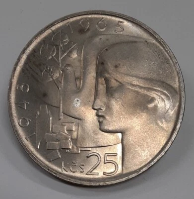 1965 Czechoslovakia 25 Korun 20th Ann Liberation Silver Commem Coin UNC - Image 1 of 2
