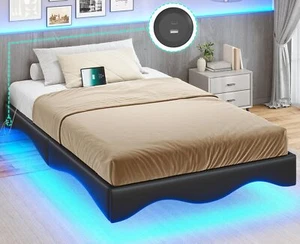 AOGLLATI Floating Bed Frame Twin Size with Charging Station & LED Lights, Twin - Picture 1 of 1