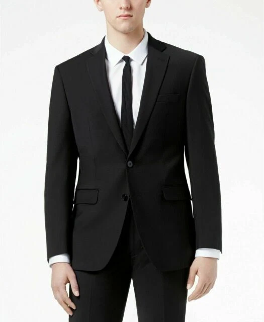 Calvin Klein X-Fit Solid Slim Fit Suit - 40s/32x30, Black Wool