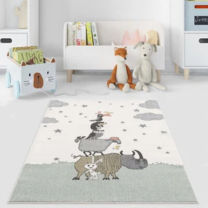 Teppich Kinderzimmer - Grün - Spielteppich Tiere Afrika Kurzflor Kinderteppich - Bild 1 von 1