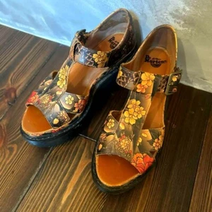 Dr. Martens ADAYA Tan Tattoo Floral Wedge Sandals EVISU Collab Size UK3 Used - Picture 1 of 7