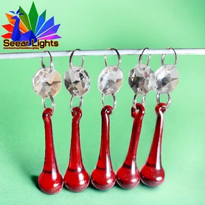 6 Lampadario sfera decorazione albero di Natale rosso cattura sole cristalli gocce perline retrò - Foto 1 di 10