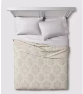 Threshold Green Off-White Damask Linen Blend FULL QUEEN Quilt - Picture 1 of 10