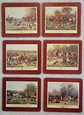 6 VTG ENGLISH FOX HUNTING Horse Table Dining  PLACEMATS  Set Cork Back  7.5x8.5"