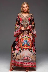NEW CZARINA SILK VISCOSE CRYSTALS LET YOUR SOUL FLY DRESS WITH FLARE SLEEVES XXL - Picture 1 of 9