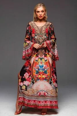 NEW CZARINA SILK VISCOSE CRYSTALS LET YOUR SOUL FLY DRESS WITH FLARE SLEEVES XXL - image 1 of 4