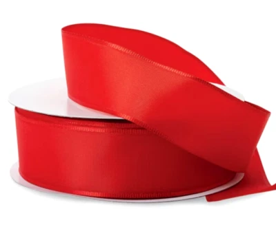 Red Satin 1.5" x 2 yd Fabric Wired Ribbon Solid Patriotic Summer Christmas - Image 1 of 2
