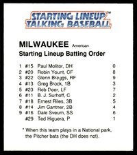 1988 Kenner Starting Lineup Talking Baseball Milwaukee Brewers Roster