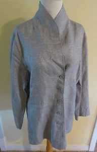 EILEEN FISHER LINEN BLEND SILVER SPARKLE LONGER HOLIDAY BLING SHOWY JACKET LN L - Picture 1 of 3