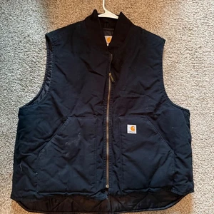Carhartt quilted lined Vest men's 2XL Black Workwear Utility Hoover Logo - Picture 1 of 8