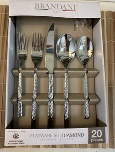 BRANDANI Italy 20 Pc Flatware Set DIAMOND Hotel Collection Stainless Service 4 - Picture 1 of 8