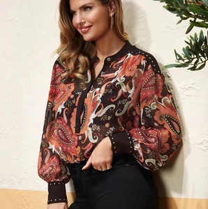 New Guess Marciano Paisley Fantasy Studded Sheer Long Sleeve M - Picture 1 of 6