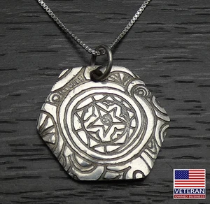 Collar de cadena con colgante de flor círculo estrella hecho a mano de plata esterlina 22 pulgadas - Imagen 1 de 9