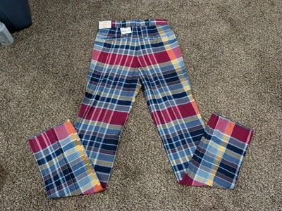 NUEVO CON ETIQUETAS NUEVO J. Pantalones Press Algodón Madras Cuadros Para Hombre Frente Plano Calce Clásico 30 x 35 Foto 1 de 4