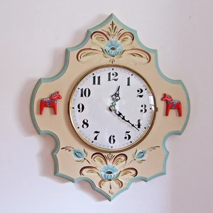 RARO orologio da parete Grannas Svezia vintage cavallo Dala e legno dipinto a mano arte popolare - Foto 1 di 9