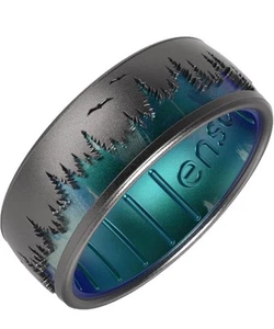 Enso Ring Woodland Forest Platinum DualTone Silicone Ring Size 9 NEW - Picture 1 of 7
