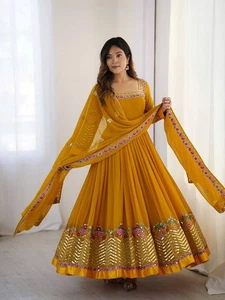 Indian Wedding Wear Heavy Georgette Gown And Bottom With Dupatta For Women - Picture 1 of 11