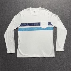 NWOT Johnnie-O T Shirt Mens Large White Stripes Long Sleeve Graphic Tee Pocket - Picture 1 of 6