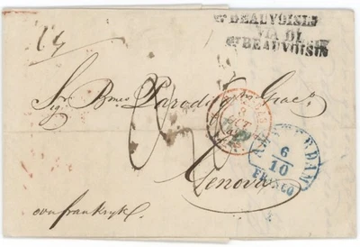 Netherlands 1849 ELS to Italy w/Blue AMSTERDAM FRANCO d/s, Red PAYS-BAS cds - Image 1 of 2