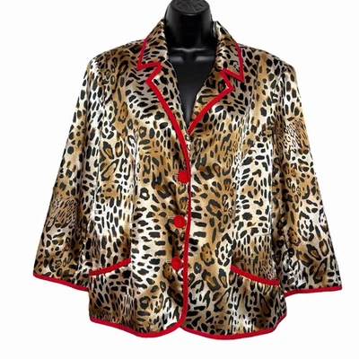 BLAZER GUEPARDO SATINADO Y2K VINTAGE DE SHARON DETALLES ROJOS JÓVENES TALLA 16 USADO EN EXCELENTE ESTADO Foto 1 de 4