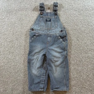 OshKosh Striped Denim Overalls Carpenter Pockets Adjustable Straps 24M - Picture 1 of 6
