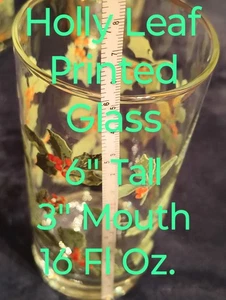 2 Holiday Glasses Holly Leaf Printed Christmas Pair 16oz Iced Tea Tumblers - Picture 1 of 5