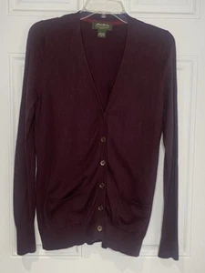 Eddie Bauer Strickjacke Pullover Medium lila weinrot Knopf Taschen Baumwolle Kaschmir - Bild 1 von 7