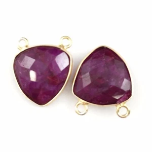 Bezel Gem Links - Gold Vermeil - Small Trillion - 15mm - Ruby Dyed -1pc - Picture 1 of 3