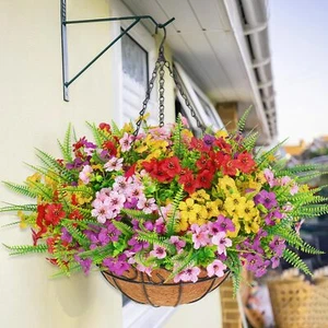 Artificial Hanging Plants Outdoors, Artificial Fake Hanging Baskets with Flowers - Picture 1 of 20