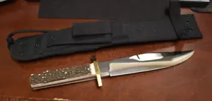 A.G. Russell Solingen Germany Bowie Fixed Blade Knife. Stag Handle w/ Sheath - Picture 1 of 10