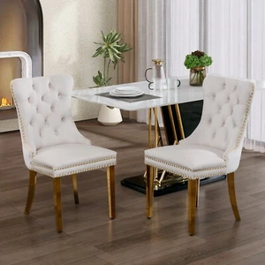 2 PCS SoarFlash Velvet Dining Chair Set Tufted Kitchen High Back with Metal Leg - Picture 1 of 91