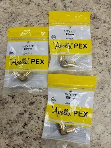  LOTE de 3 Apollo Pex 1/2 pulg. x 1/2 pulg. Barb 90 grados Codo de latón PEX, APXE12 NUEVO - Imagen 1 de 4