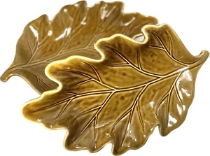 Pottery Barn Leaf 13" Golden Brown Oak Ceramic Serving Bowls/ Platters Set of 2 - Picture 1 of 10