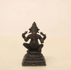 Antique Ganesha Statue Vintage Brass Sculpture Miniature Hindu God Idol Rare - Picture 1 of 4