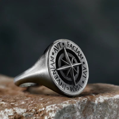 Aut Viam Signet Ring Stoic Latin Inscription Men's Motivational Jewelry Silver - Image 1 of 4