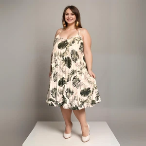ROCKTHOSECURVES WOMENS DRESS PLEATED A LINE STRAPPY LEAF PRINT PLUS SIZE - Picture 1 of 12