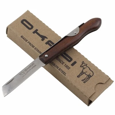Okapi Biltong Folder Pocket Knife Carbon Steel Blade Brown Wood Handle - Image 1 of 4