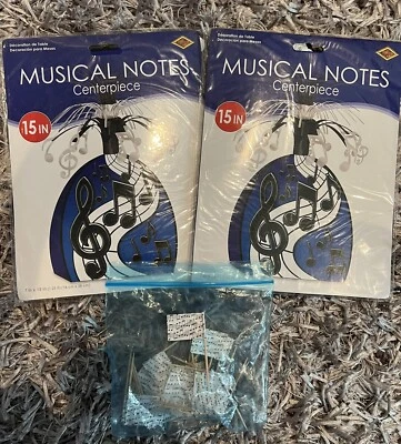 2 Musical Notes 15” Centerpiece Party Decoration NEW & 35 Cupcake Flag Toppers - Image 1 of 4