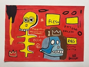 Jean-Michel Basquiat, Painting on paper (Handmade) signed - stamped, mixed media - Picture 1 of 5