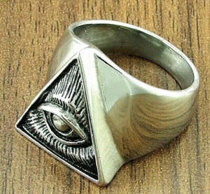 Silber Freimaurer Ring Dreieck All Seeing Third Eye Kugel Freemasonry Mason Old USA - Bild 1 von 12