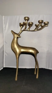 20” Pottery Barn Brass Deer Candle 10 Votive Holder Reindeer Christmas - Picture 1 of 7