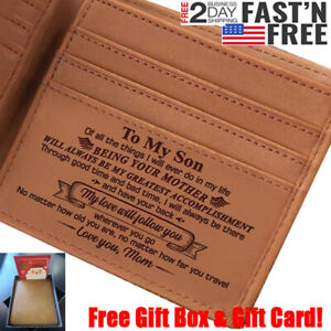 To My Son Engraved Leather Wallet from Love Mom Birthday Graduation Xmas Gift