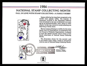 SOUVENIR CARD FIRST DAY National Stamp Collecting Month USPS FDOI FDC 1984 - Picture 1 of 1