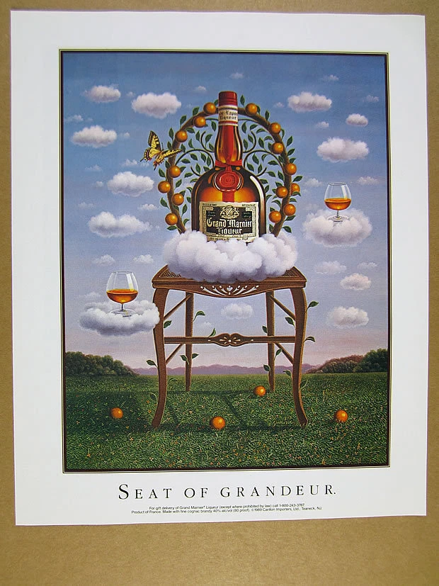 Silla Grand Marnier 1989 naranjas nubes mariposas botella arte impresión vintage anuncio Foto 1 de 1