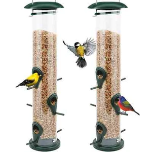 Wild Bird Feeders for Outdoors Hanging 2 Pack Plastic, Metal Tube Bird Feeder - Picture 1 of 7