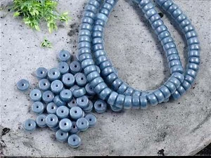 6x3mm Blue Lustered Opaque Slate Blue Czech Glass Heishi Beads - 50 Beads - Picture 1 of 4