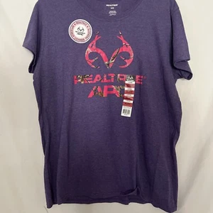 Realtree Shirt Women's Purple Short Sleeve T-Shirt Pink Camo Logo XL - Picture 1 of 6